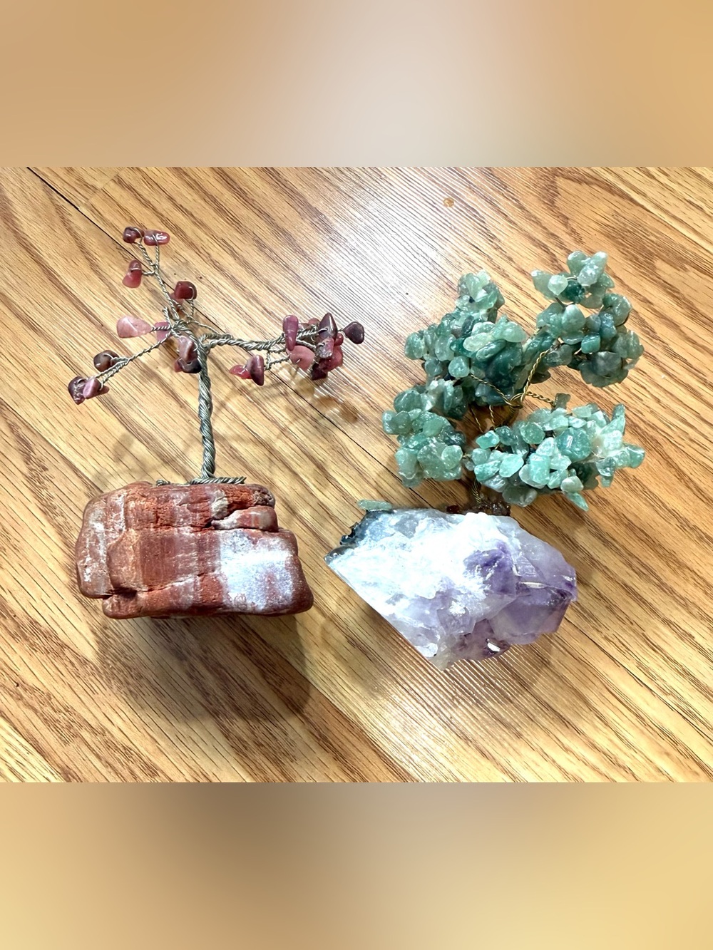 2 Mini Crystal Healing Gemstone Trees,
Free wire wrapped on a geode & amethyst